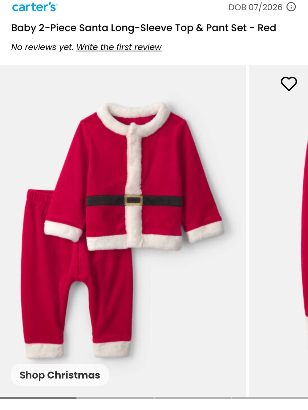 Carter's Red & White Baby Santa 2-Piece Top and Pant Set